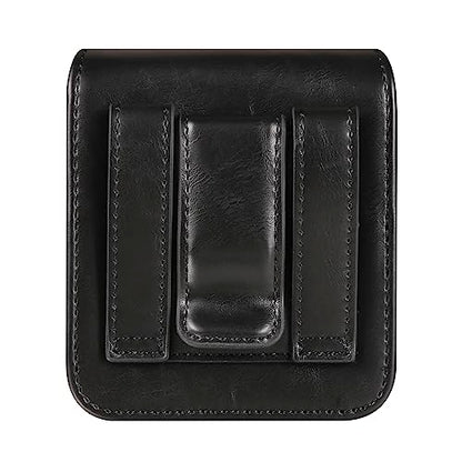 Waist Bag Leather Black for Galaxy Z Flip 8/7/6/5/4/3, Folding Phone Pouch Wear Belt Clip Pack Leather Case with Belt Loop Compatible with Motorola RAZR 5G/RAZR 70 60 50 40 Ultra/RAZR Plus - color: Black