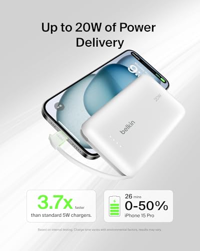 Belkin 10000mAh 20W USB C Power Bank, Portable Charger for iPhone & iPad - color: White, style: 10K mAh