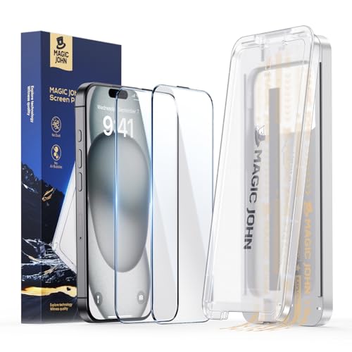 MAGIC JOHN 3rd Gen Upgraded for iPhone 15/16 Screen Protector Easy Install - size: iPhone 16/15-6.1''