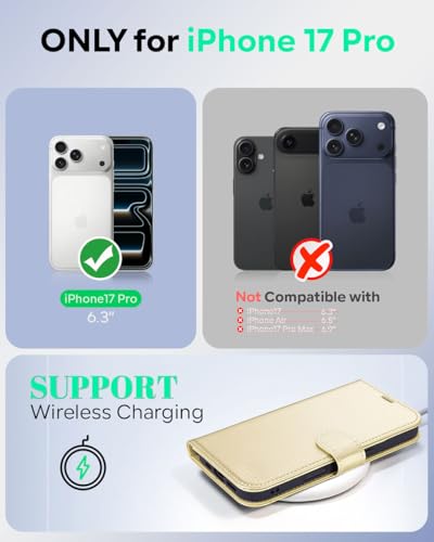 OCASE Compatible with iPhone 17 Pro Wallet Case, PU Leather Flip Folio Case with Card Holders RFID Blocking Kickstand [Shockproof TPU Inner Shell] Phone Cover 6.3 Inch 2025, Gold - color: Gold