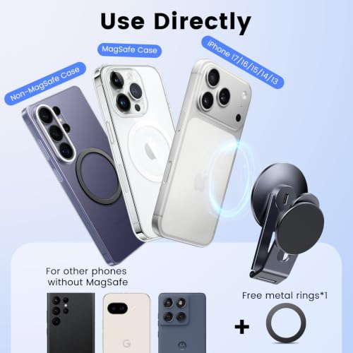 Tesla Phone Mount with 15W Fast Charging, Foldable Hidden Car Holder for Tesla Model 3 / Y/Cybertruck, 360° Rotatable Dashboard Screen Bracket with Ultra-Strong N52 Magnets
