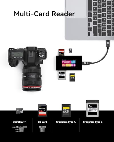 DOCKCASE Smart 8-in-1 CFexpress Type B/Type A Card Reader with Touch Screen | UHS-II SD/microSD Slots, 4K HDMI, USB-C & USB-A 3.2 Gen 2 (10Gbps), 100W PD for Filmmakers, Photographers & Creators