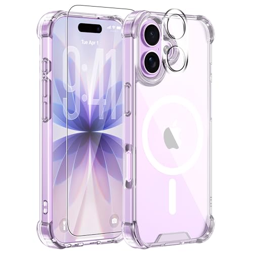for iPhone 17 Case Compatible with MagSafe, Magnetic Clear Case with Tempered Glass Screen Protector and Lens Protector, Military-Grade Shockproof & 4-Corner Protection, Anti-Yellowing - color: Clear- Air Corners, size: iPhone 17