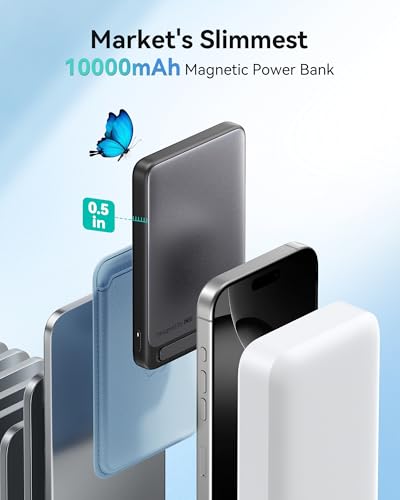 INIU Magnetic Portable Charger, Ultra Slim Qi2 Certified 10000mAh 45W Fast Charging Power Bank, Wireless Battery Pack with Foldable Stand, Phone Charger Only for iPhone 16/15/14/13/12 Series, Purple - color: Purple