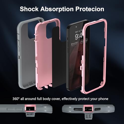 Sansunto for iPhone 13 Case, Phone Case for 15 & 14, Protective Heavy Duty Shockproof 3 in 1 Silicone Rubber Cover, Rugged Hybrid Durable Phone Case for iPhone 6e in 6.1 Inch - color: Grey/Pink