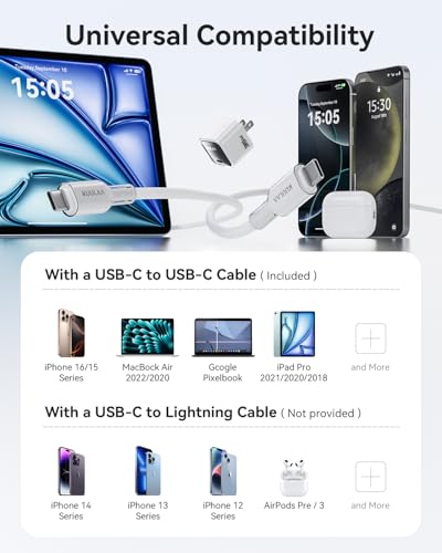 Kuulaa USB C Charger Block 35W iPhone Charger Fast Charging GaN PPS Compact Wall Chargers Block, USB-C Power Adapter for iPhone 16/15/14/13, Galaxy S25/S24/S23 (White)