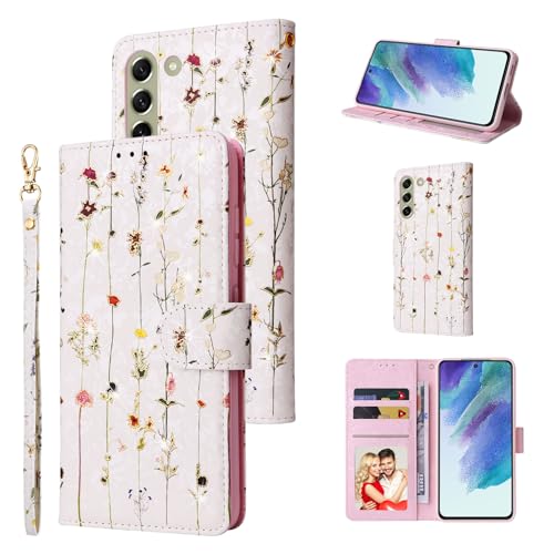 UEEBAI Wallet Case for Samsung Galaxy S22 5G, PU Leather Phone Case Kickstand RFID Blocking Flip Case Card Slots Wrist Strap Relief Engraved Pattern Magnetic Closure Flower Folio Case, Vine - color: Vine, size: Samsung Galaxy S22 5G