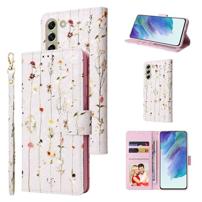 UEEBAI Wallet Case for Samsung Galaxy S22 5G, PU Leather Phone Case Kickstand RFID Blocking Flip Case Card Slots Wrist Strap Relief Engraved Pattern Magnetic Closure Flower Folio Case, Vine - color: Vine, size: Samsung Galaxy S22 5G