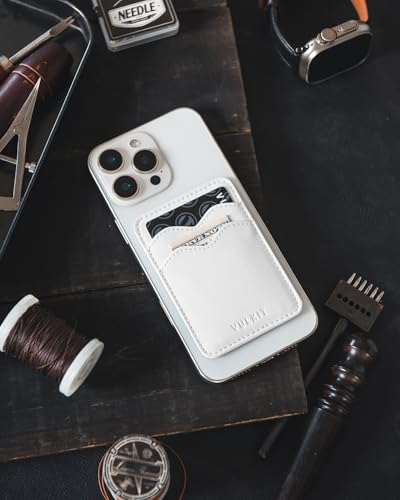 VULKIT Stick on Card Holder Compatible for iphone Leather Cell Phone Wallet Credit Card Case Strong Sticker for Women - color: New White