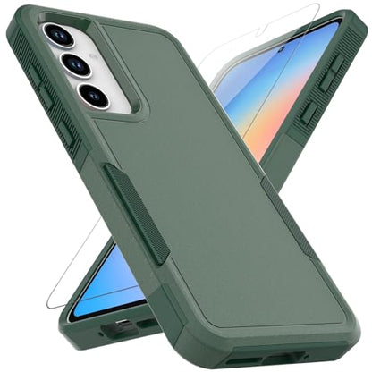 for Samsung Galaxy A35 5G Case: Dual Layer Protective Heavy Duty Cell Phone Cover Shockproof Rugged with Screen Protector - Military Protection Bumper Tough - Samsung Galaxy A35 5G 2024, Dark Green - color: Dark Green (PC) + Dark Green (TPU)