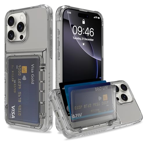 Wallet Case for iPhone 16 Pro Max with 3 Credit Card Holder Slot | Shockproof Hybrid Heavy Duty Protection Clear Phone Cover Compatible with iPhone 16 Pro Max 2024 (Clear Black) - color: Clear Black, size: iPhone 16 Pro Max