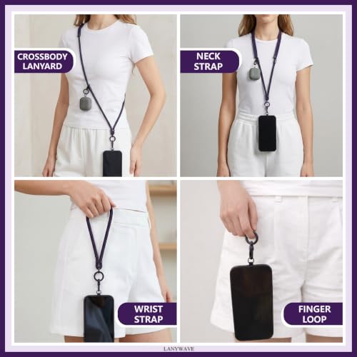4-in-1 Phone Lanyard, Crossbody, Neck, Wrist & Finger Strap - color: Deep Purple