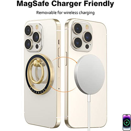 Allengel Magnetic Phone Grip for MagSafe, Magnetic Ring Holder Compatible with MagSafe Phone Ring, 360°Rotating Finger Kickstand for iPhone 16 Pro Max 15 14 13 12 Plus & Android Phone - color: Gold and black ceramic