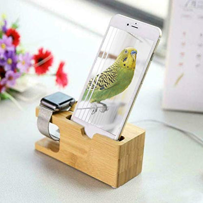 Bamboo Charging Dock Station, Multifunctional Phone and Watch Holder with Cable Management for Office Home and Car Use