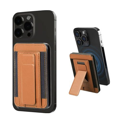 Magnetic Card Wallet for Phone,for Magsafe Wallet Quick Access to Cards,Pop up Credit Card Holder with RFID Blocking,Adjustable Phone Stand for iPhone 16/15/14/13/12 Series (Brown) - color: Leather Stand w/Elastic - Chestnut Brown