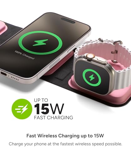 Mophie 3-in-1 Travel Charger with MagSafe - Portable Wireless Charging Hub - color: Cherry Blossom Pink, style: Gen 2