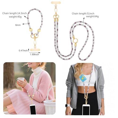 ABJFJE Crystal Phone Lanyard Crossbody & Wrist Strap Phone Strap Crossbody & Wrist Lanyard Anti Theft Phone Strap for Women - color: Light Purple+white