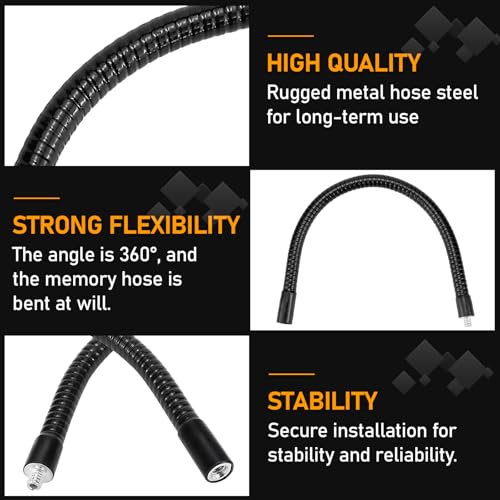 2PCS 12" Flexible Gooseneck Arm-1/4-20 Thread Metal Hose for Microphone, Action Camera Phone 360° Adjustable Black Steel Holder - size: 12 Inch