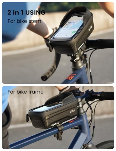 Lamicall Bike Frame Bag Waterproof - [1s Release] [2 in 1] Bike Phone Mount Holder, Bicycle Top Tube Bag, Cycling Pouch with Rain Cover, Bikes Accessories Gifts for Phones Under 7" (Pack of 2) - size: Medium (Pack of 2)