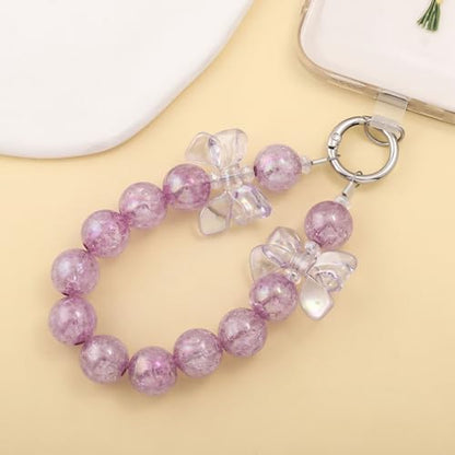 Bow Phone Chain Wrist Strap, Cute Iphone Cellphone Case Wristlet Keychain - color: Purple
