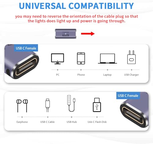 Poyiccot 240W USB C Coupler (2 Pack), USB C Female to Female Adapter Extender, Support up to 240W Charging, 40Gbps Data Transfer, 8K@60Hz Video, Compatible with iPad, MacBook, Thunderbolt 4/3 - size: usb c adapter female to female