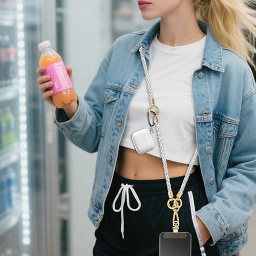 ABJFJE Crystal Phone Lanyard Crossbody & Wrist Strap Phone Strap Crossbody & Wrist Lanyard Anti Theft Phone Strap for Women - color: White 1