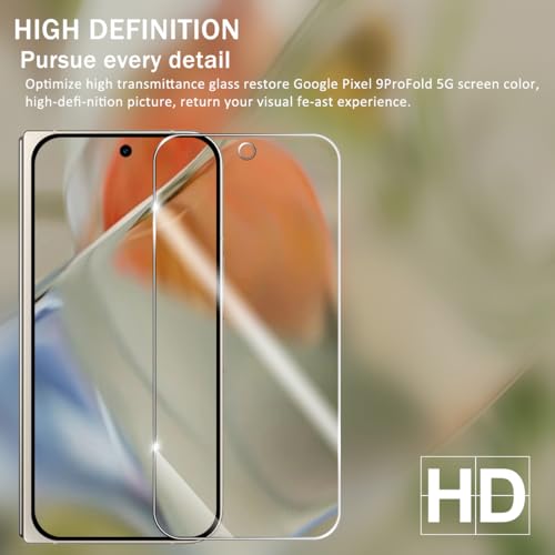 Screen Protector for Google Pixel 9 Pro Fold, [2+2 Pack] Tempered Glass for Pixel 9 Pro Fold & Camera Lens Protectors[Ultrasonic Fingerprint Unlock] [Case Friendly] [Bubble-Free] 6.3 Inches - size: Google Pixel 9 Pro Fold