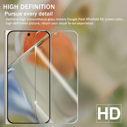 Screen Protector for Google Pixel 9 Pro Fold, [2+2 Pack] Tempered Glass for Pixel 9 Pro Fold & Camera Lens Protectors[Ultrasonic Fingerprint Unlock] [Case Friendly] [Bubble-Free] 6.3 Inches - size: Google Pixel 9 Pro Fold