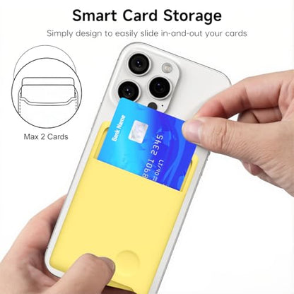 oakxco Phone Wallet Stick On, Secure Phone Card Holder Silicone, Adhesive Pocket Sleeve ID Credit Card, Slim Thin Card Case for Men Women Cute, Compatible with Apple iPhone Samsung Pixel, Yellow - color: Yellow