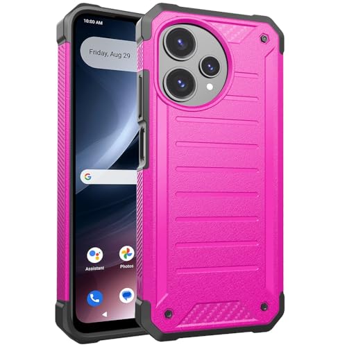 TJS for Cricket Icon Plus 2026 Phone Case, AT&T Verge 2 5G Case (Pink) | with Tempered Glass Screen Protector, Premium Tough Lined Design Hybrid Shockproof Heavy Duty Phone Case Cover - color: Pink