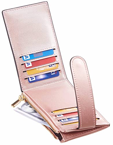 Chelmon Women's RFID Slim Card Holder Wallet | Thin Bifold Multi Card Case with Zipper Coin Pocket Purse for Women(Rose Gold CLassic) - color: Rose Gold Classic