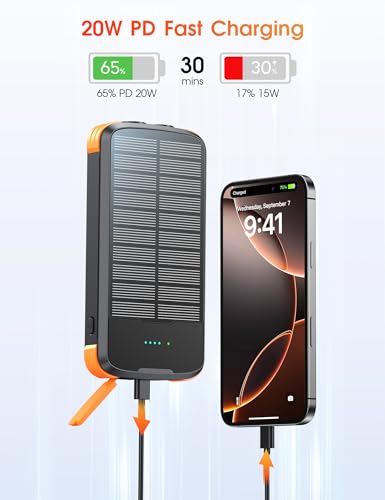 Solar Power Bank 40000mAh PD20W Fast Charging Portable Solar Charger - color: Orange