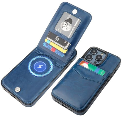KIHUWEY for iPhone 14 Pro Max Wallet Case Card Holder for MagSafe, Blue | Wireless Charging, RFID, Flip PU Leather, Magnetic Clasp, Hands-Free Viewing Kickstand, Heavy Duty Protective Cover - color: Magsafe for Blue