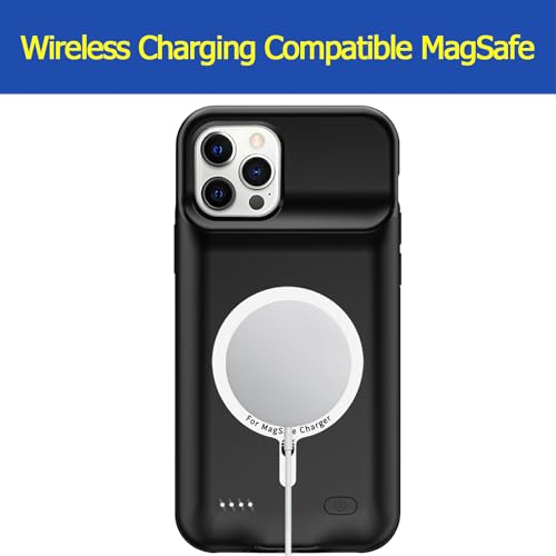 Battery Case for iPhone 12 Pro Max , Enhanced 12000mAh Portable Protective Wireless Charging Case Support Carplay Compatible with iPhone 12 Pro Max(6.7 inch) Rechargeable Battery Charger Cover(Black) - size: iPhone 12 Pro Max