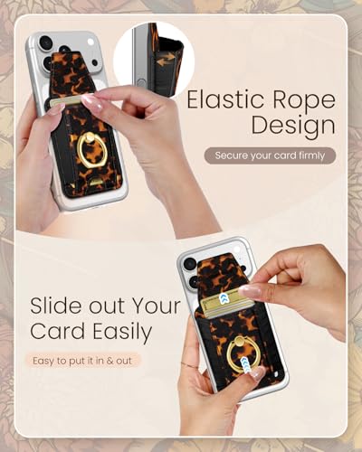 Shorogyt Compatible with Magsafe Wallet with Ring Grip Magnetic Card Holder - Cute Phone Wallets with Stand for iPhone 17/16/15/14/13/12 Series for Women Girls Brown Leopard Design, Fit 7 Cards - color: Brown Leopard