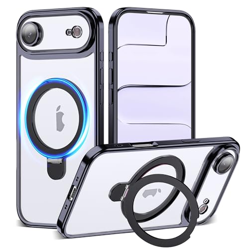 Compatible with iPhone Air Case with Magnetic Stand [Camera Len Protectors][Compatible with Mag-Safe] Clear Plating Phone Case for iPhone 17 Air 6.6",Black - color: Black, size: iPhone 17 Air