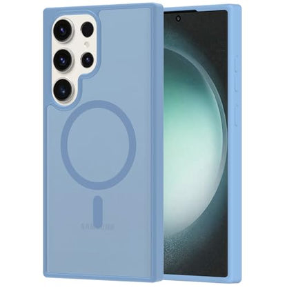 for Samsung Galaxy S23 Ultra Case Magnetic, [Compatible with Magsafe] Frosted 6.8-Inch Slim Fit Protection Wireless Charging Skin-Feel Shockproof Anti-Slip Protective Phone Cover, Light Blue - color: Blue Magnetic-02
