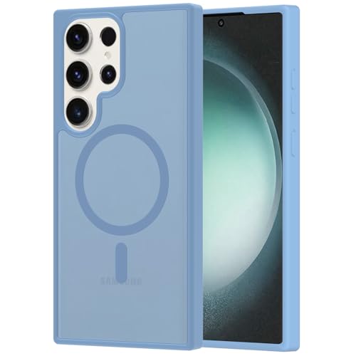 for Samsung Galaxy S23 Ultra Case Magnetic, [Compatible with Magsafe] Frosted 6.8-Inch Slim Fit Protection Wireless Charging Skin-Feel Shockproof Anti-Slip Protective Phone Cover, Light Blue - color: Blue Magnetic-02