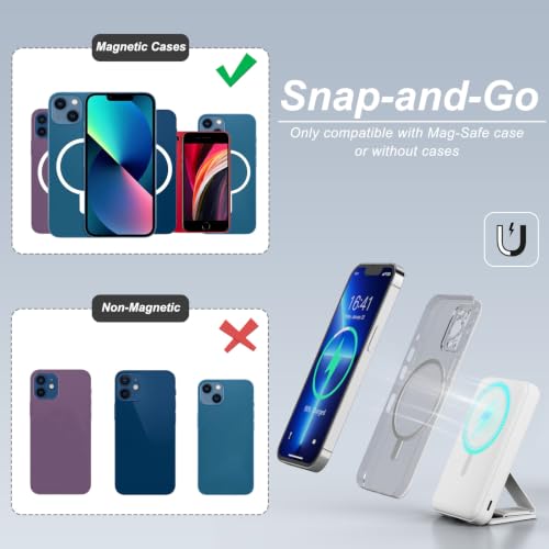 AOGUERBE Magnetic Power Bank, 10000mAh Wireless Portable Charger with Stand - color: Cream White