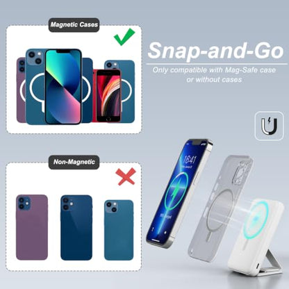 AOGUERBE Magnetic Power Bank, 10000mAh Wireless Portable Charger with Stand - color: Cream White