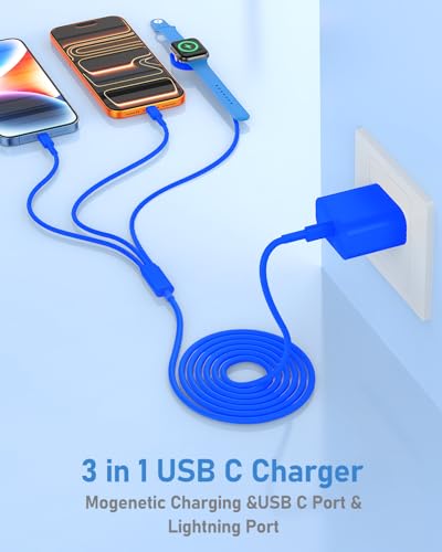 for Apple Watch Charger Fast Charging 6FT, 3 in 1 Multi Charging Cable with USB C iPhone iWatch Charger for Apple iWatch Series 11/10/9/8/7/Ultra3/Ultra 2/SE/6/5/4/iPhone 17/16/15/14/13/12/11-Blue - color: Blue
