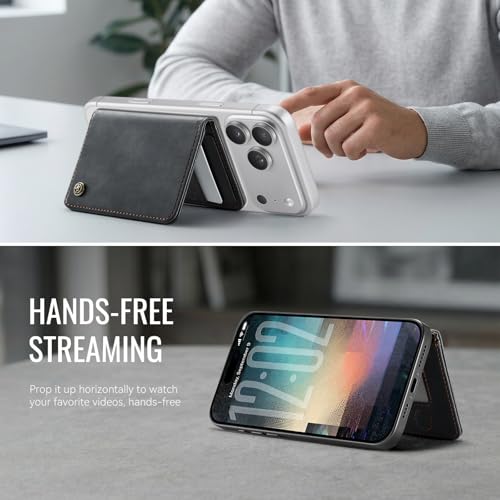 Magnetic Wallet Card Holder with RFID Protection, PU Leather Slim Wallet, Strong Magnet Attachment for iPhone 18/17/16/15/14/13/12 Series Pro Max Plus Mini-Black - color: Black