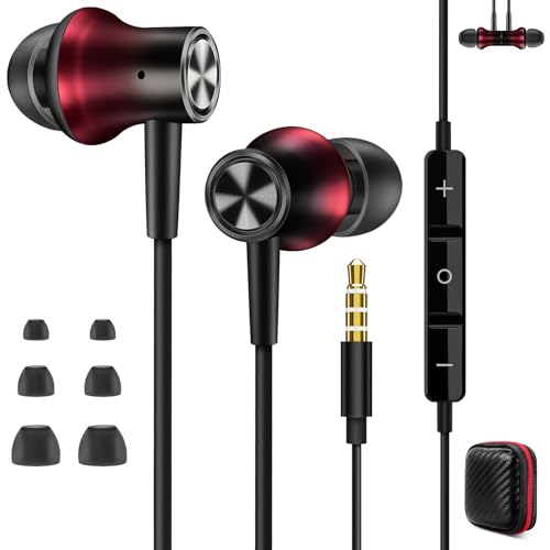 Jiunai Wired Earbuds 3.5mm Headphones in Ear Built-in Mic Red Black