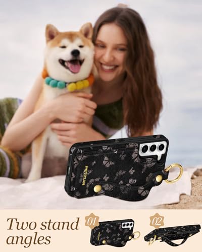 Petitian for Samsung Galaxy S22 Wallet Case, Black Butterfly - color: Black Butterfly, size: Samsung Galaxy S22