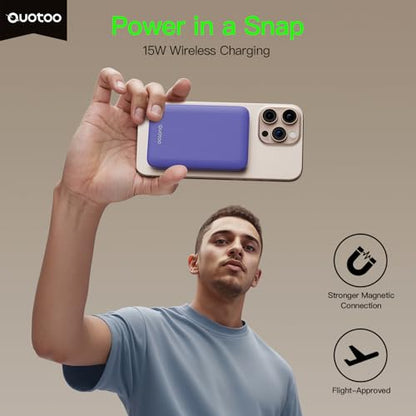for Magsafe Portable Charger, 5000mAh Slim Wireless Magnetic Power Bank | 20W USB-C Power Delivery,LED Display,Travel Essential for Magsafe Battery Pack Compatible with iPhone 17-12 Series - color: Purple