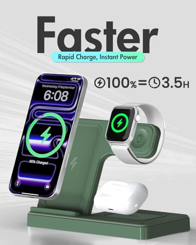 GETPALS Wireless Charger iPhone Charging Station for Apple Multiple Devices - color: Dark Green