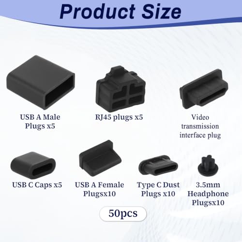 50 Pcs USB Cover Cap, Anti Dust Plugs Charging Port Protector Stopper
