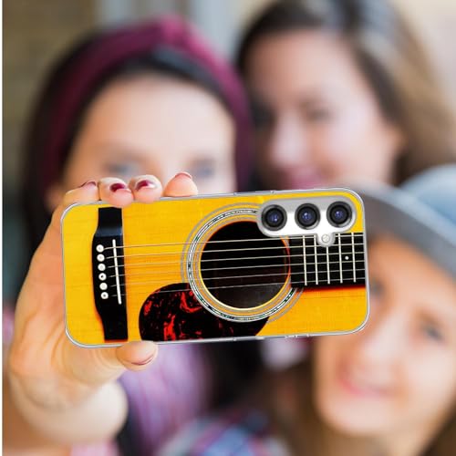 for Samsung Galaxy S24 FE Case for Girl Women Men, Full Protective Shockproof Slim Soft TPU Clear Phone Cover Cases Design for Galaxy S24 FE,Funny Music Lover Fan Yellow Acoustic Guitar - color: funny yellow Acoustic guitar