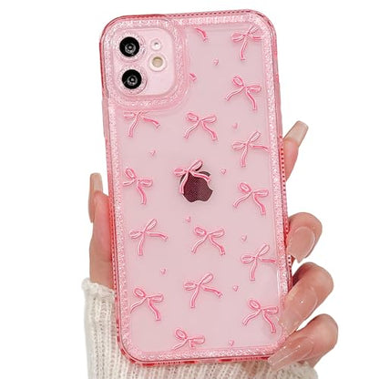 NITITOP Compatible with iPhone 12 Case Cute Clear Pink Glitter Bow Knot Design Shiny Star Sparkle Bling Diamond Girls Women Soft TPU Shockproof Protective Phone Cover - Large Bow Heart - color: Large Bow Heart, size: iPhone 12