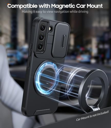 JAME for Samsung Galaxy S22 Case with Ring Stand & Slide Camera Cover Black - color: Black, size: Galaxy S22